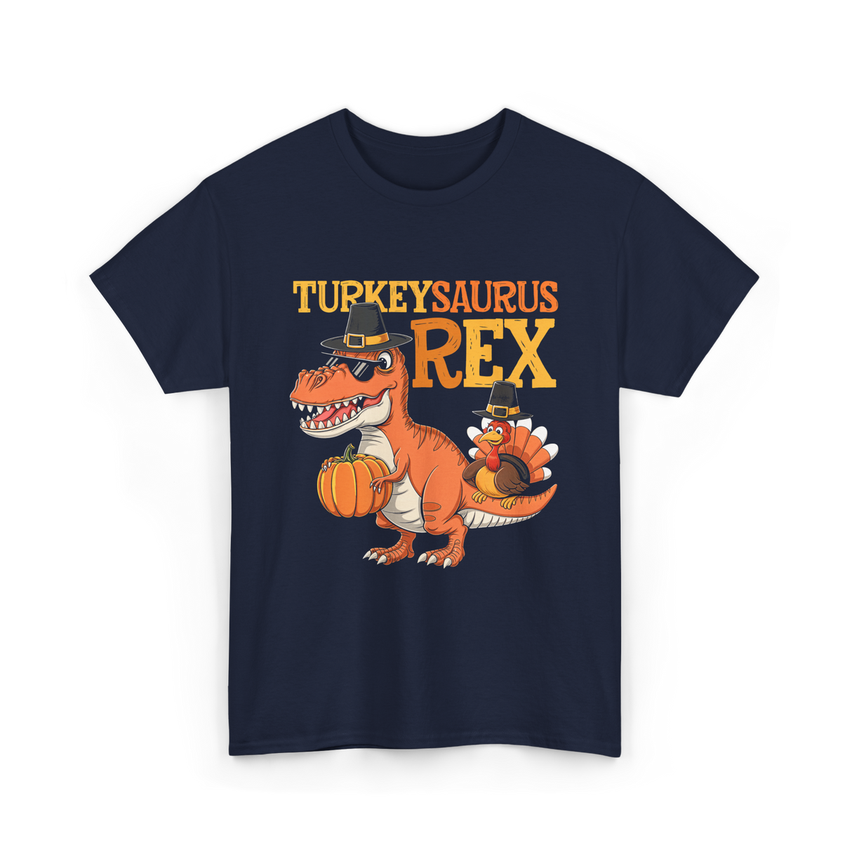 Turkeysaurus Rex Turkey Dino T-Shirt - Navy