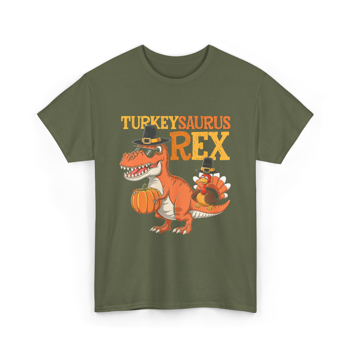 Turkeysaurus Rex Turkey Dino T-Shirt - Military Green