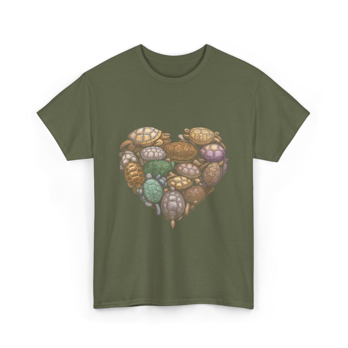 Turtles Heart Ocean Animals T-Shirt - Military Green