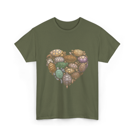 Turtles Heart Ocean Animals T-Shirt - Military Green