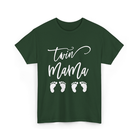 Twin Mama Expecting Twins T-Shirt - Forest Green