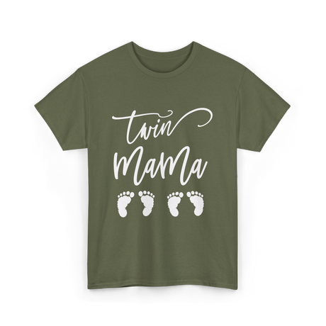 Twin Mama Expecting Twins T-Shirt - Military Green