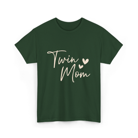 Twin Mom Hearts Mom T-Shirt - Forest Green