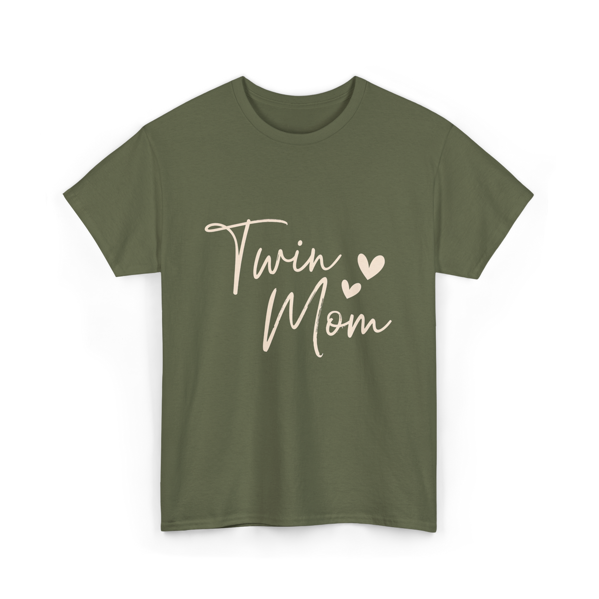 Twin Mom Hearts Mom T-Shirt - Military Green