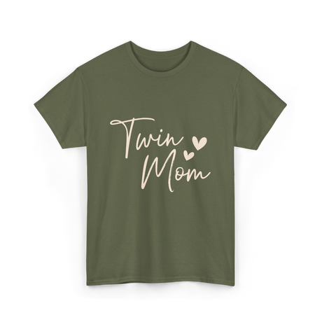 Twin Mom Hearts Mom T-Shirt - Military Green