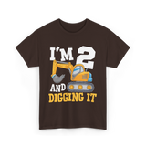 Two Birthday Excavator T-Shirt - Dark Chocolate