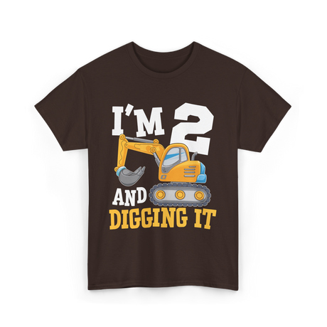 Two Birthday Excavator T-Shirt - Dark Chocolate