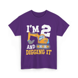 Two Birthday Excavator T-Shirt - Purple