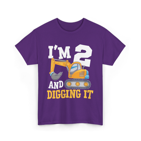 Two Birthday Excavator T-Shirt - Purple