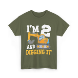 Two Birthday Excavator T-Shirt - Military Green