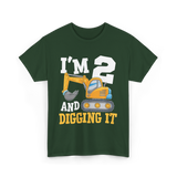 Two Birthday Excavator T-Shirt - Forest Green