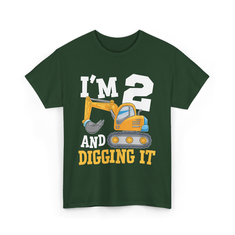 Two Birthday Excavator T-Shirt - Forest Green