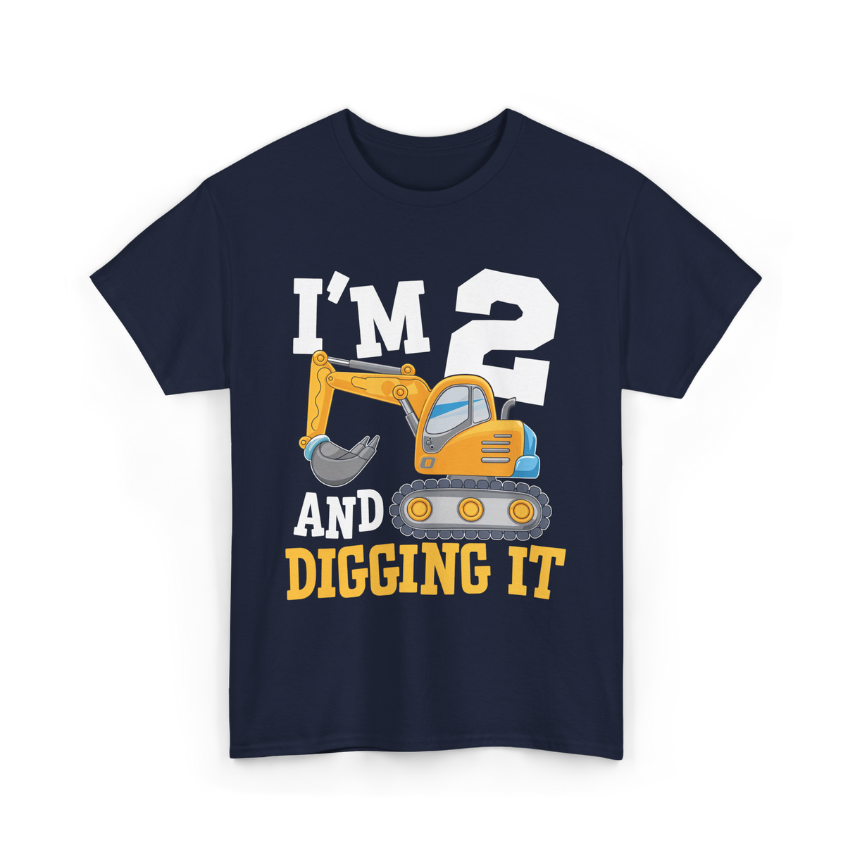 Two Birthday Excavator T-Shirt - Navy