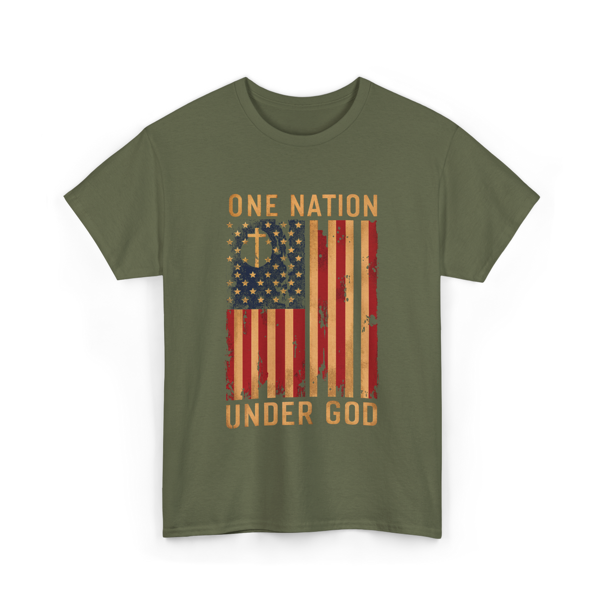 One Nation Under God Patriotism T-Shirt - Military Green