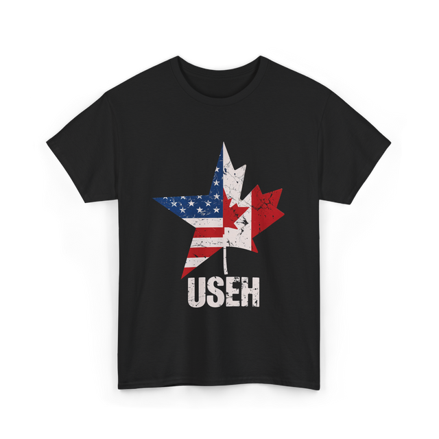 USEH Canada USA Flag Maple Leaf T-Shirt - Black