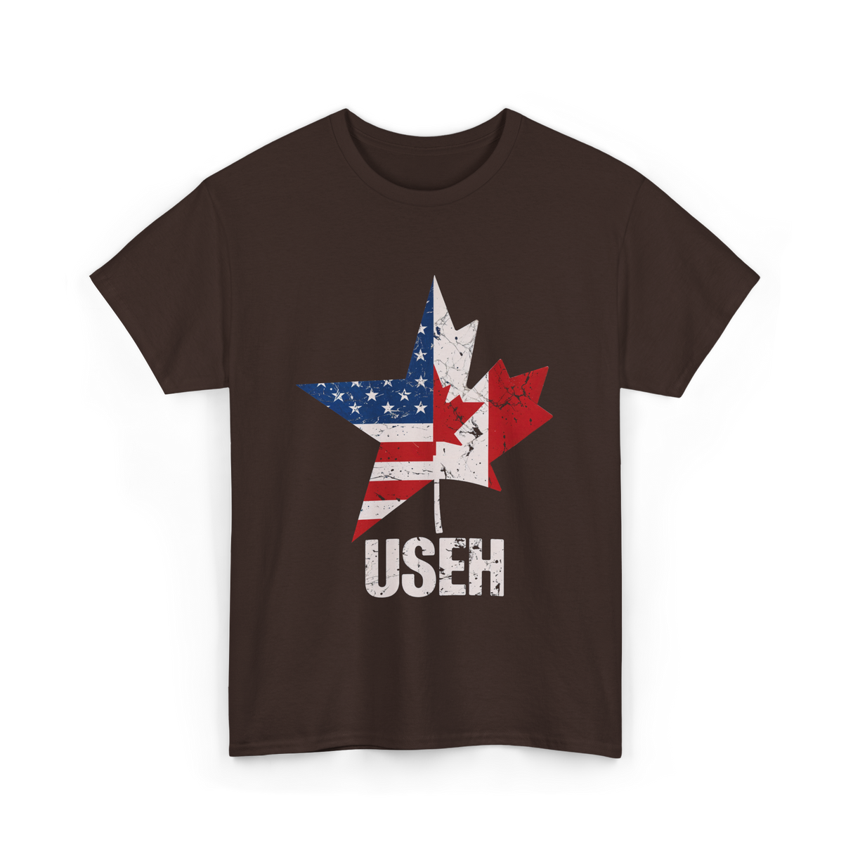 USEH Canada USA Flag Maple Leaf T-Shirt - Dark Chocolate