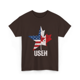 USEH Canada USA Flag Maple Leaf T-Shirt - Dark Chocolate