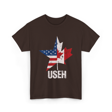 USEH Canada USA Flag Maple Leaf T-Shirt - Dark Chocolate