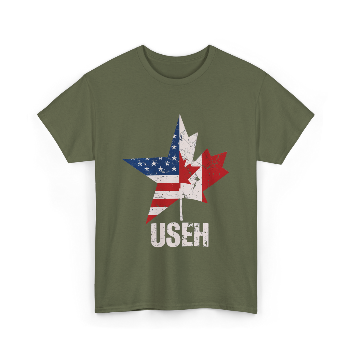 USEH Canada USA Flag Maple Leaf T-Shirt - Military Green