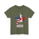 USEH Canada USA Flag Maple Leaf T-Shirt - Military Green