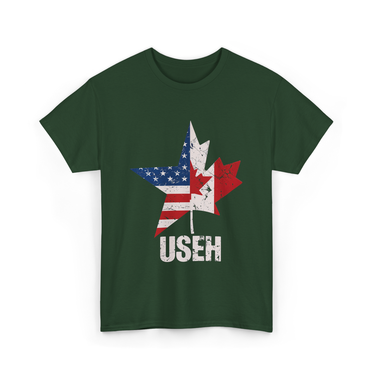 USEH Canada USA Flag Maple Leaf T-Shirt - Forest Green