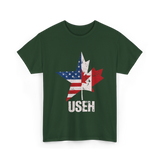 USEH Canada USA Flag Maple Leaf T-Shirt - Forest Green