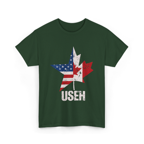 USEH Canada USA Flag Maple Leaf T-Shirt - Forest Green