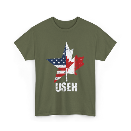 USEH Canada USA Flag T-Shirt - Military Green