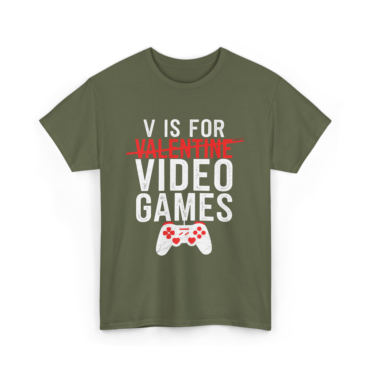 V is for Video Games Gamer T-Shirt - Military Green