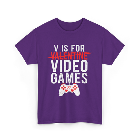 V is for Video Games Gamer T-Shirt - Purple