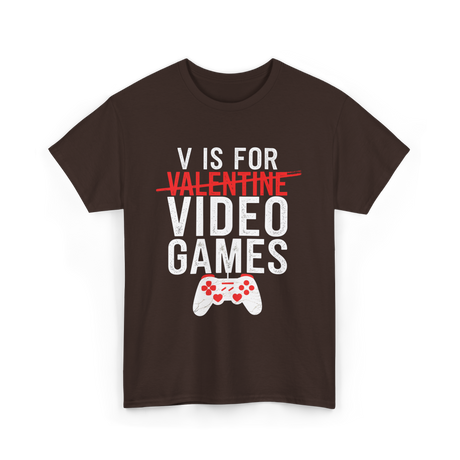 V is for Video Games Gamer T-Shirt - Dark Chocolate