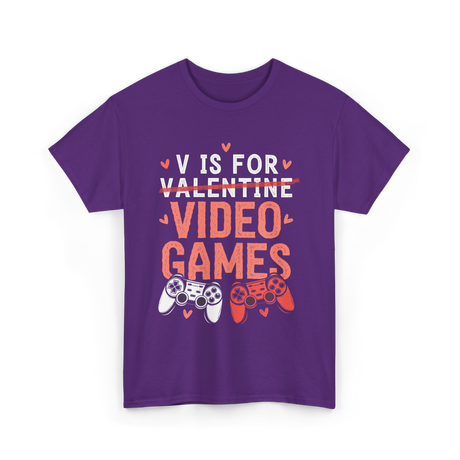 V Is For Video Games Gamer T-Shirt - Purple