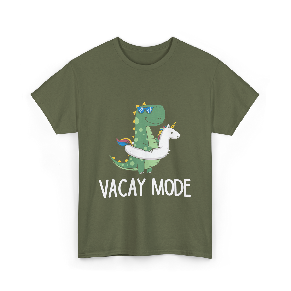 Vacay Mode Dinosaur Vacation T-Shirt - Military Green