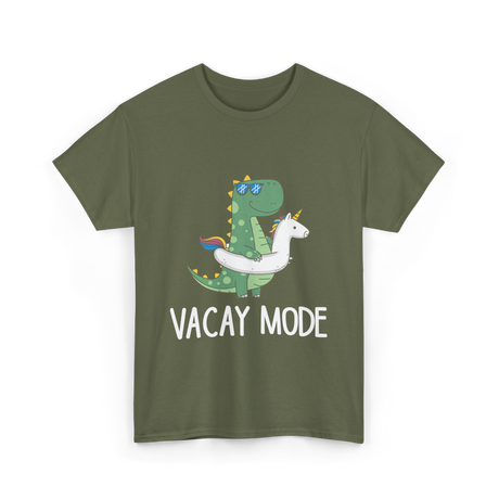 Vacay Mode Dinosaur Vacation T-Shirt - Military Green