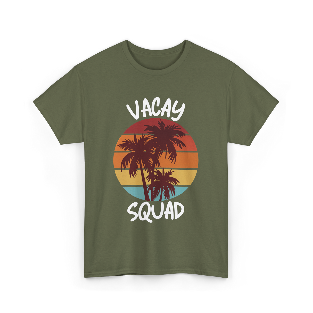 Vacay Squad Travel Palm Trees T-Shirt - Military Green