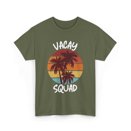 Vacay Squad Travel Palm Trees T-Shirt - Military Green