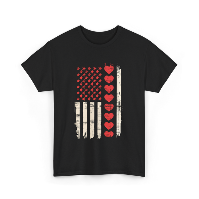 Valentine's Day Hearts Flag T-Shirt - Black