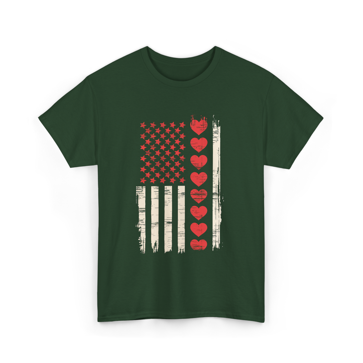 Valentine's Day Hearts Flag T-Shirt - Forest Green