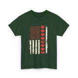 Valentine's Day Hearts Flag T-Shirt - Forest Green