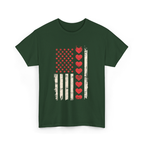 Valentine's Day Hearts Flag T-Shirt - Forest Green