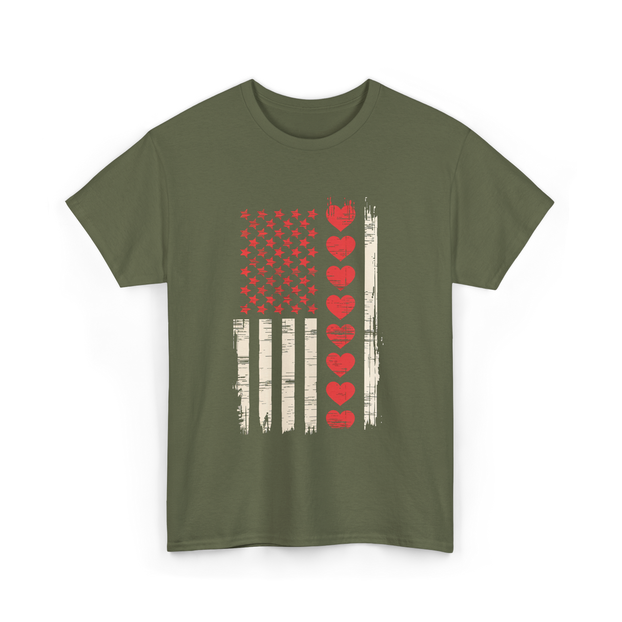 Valentine's Day Hearts Flag T-Shirt - Military Green