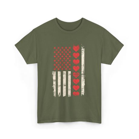 Valentine's Day Hearts Flag T-Shirt - Military Green