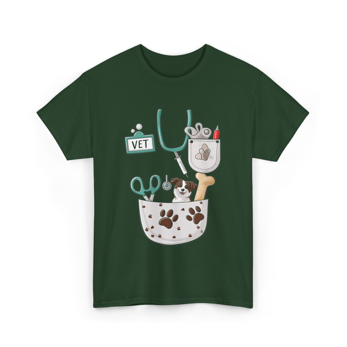 Vet Tech Love Animals Care T-Shirt - Forest Green