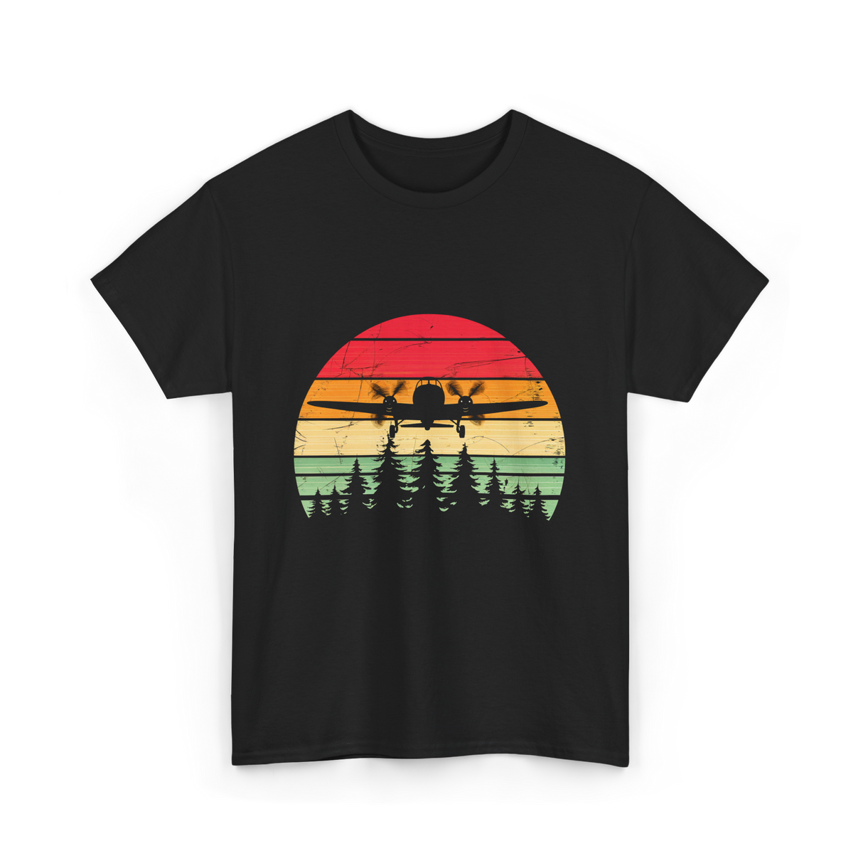 Vintage Airplane Sunset Aviation T-Shirt - Black