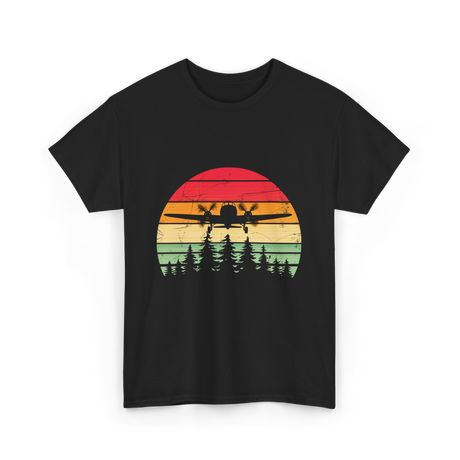 Vintage Airplane Sunset Aviation T-Shirt - Black