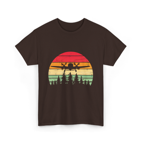 Vintage Airplane Sunset Aviation T-Shirt - Dark Chocolate