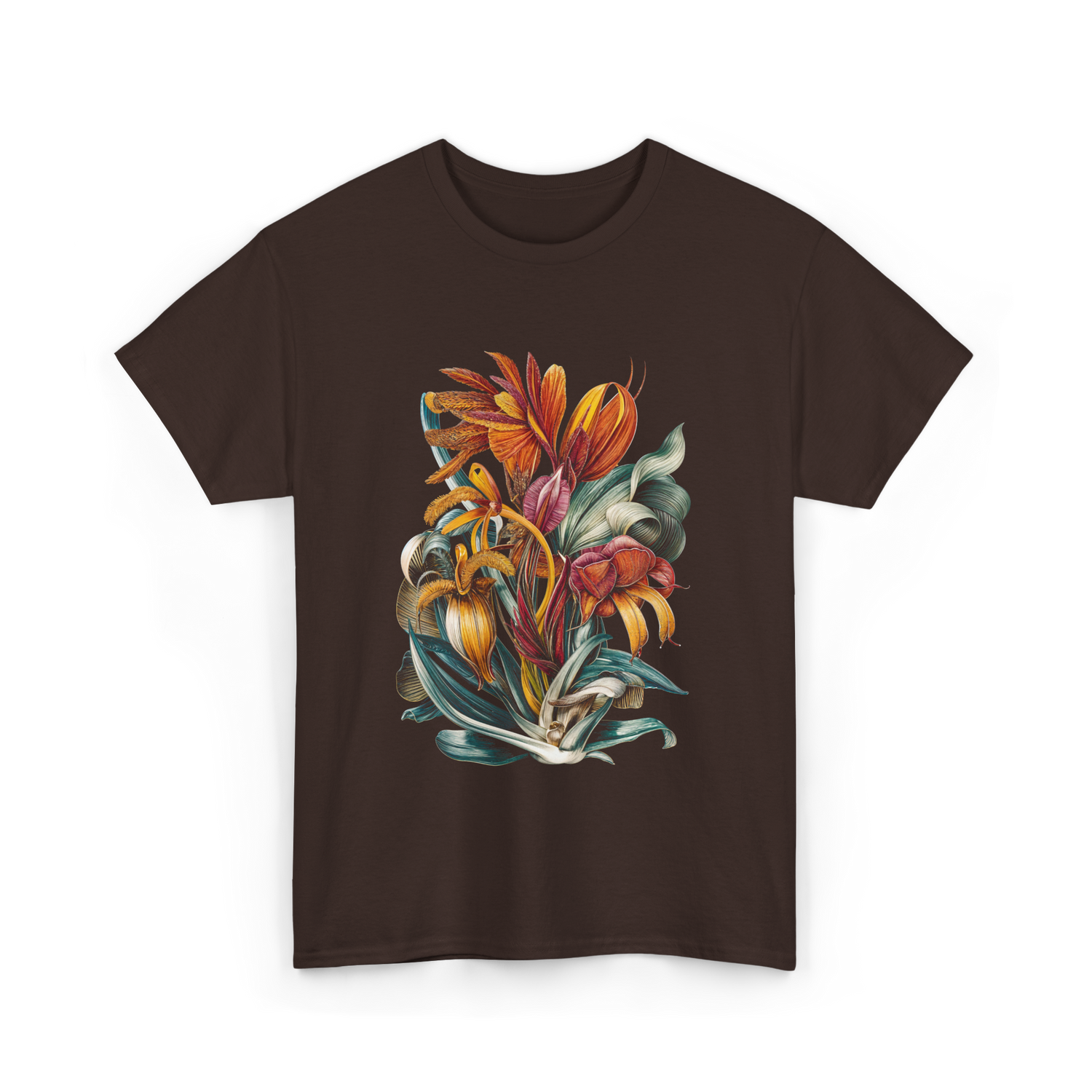 Vintage Botanical Plants Floral Art T-Shirt - Dark Chocolate