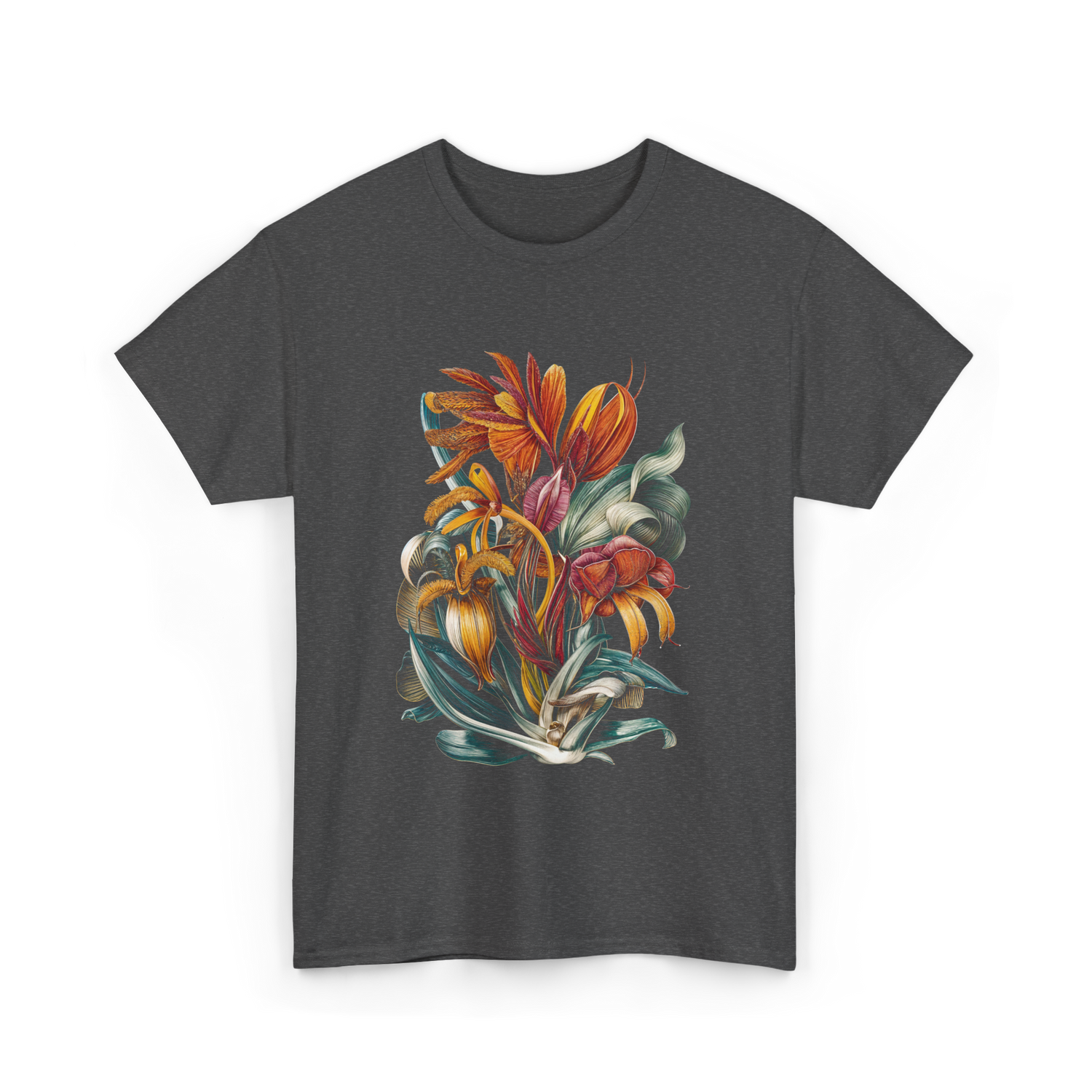 Vintage Botanical Plants Floral Art T-Shirt - Dark Heather