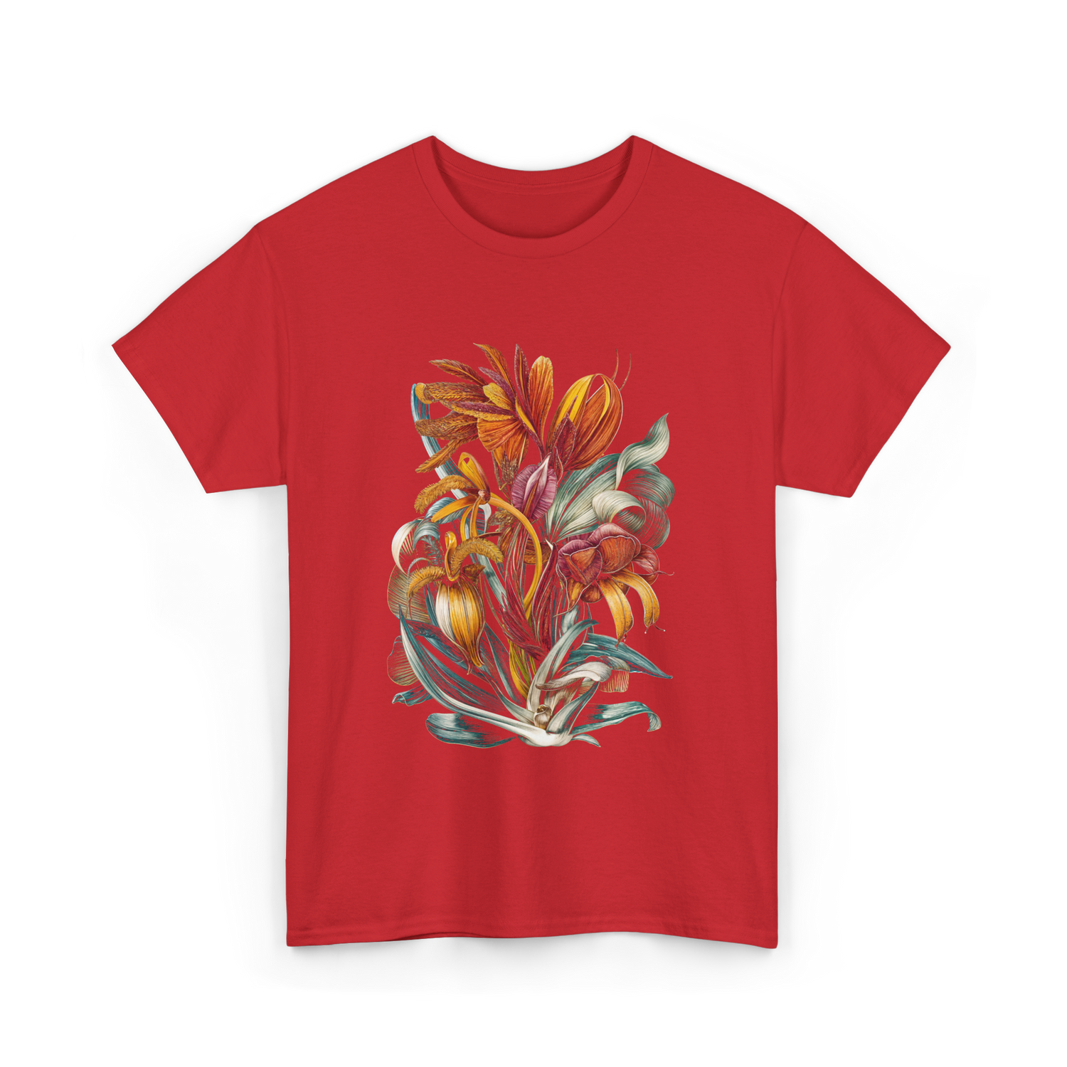 Vintage Botanical Plants Floral Art T-Shirt - Red