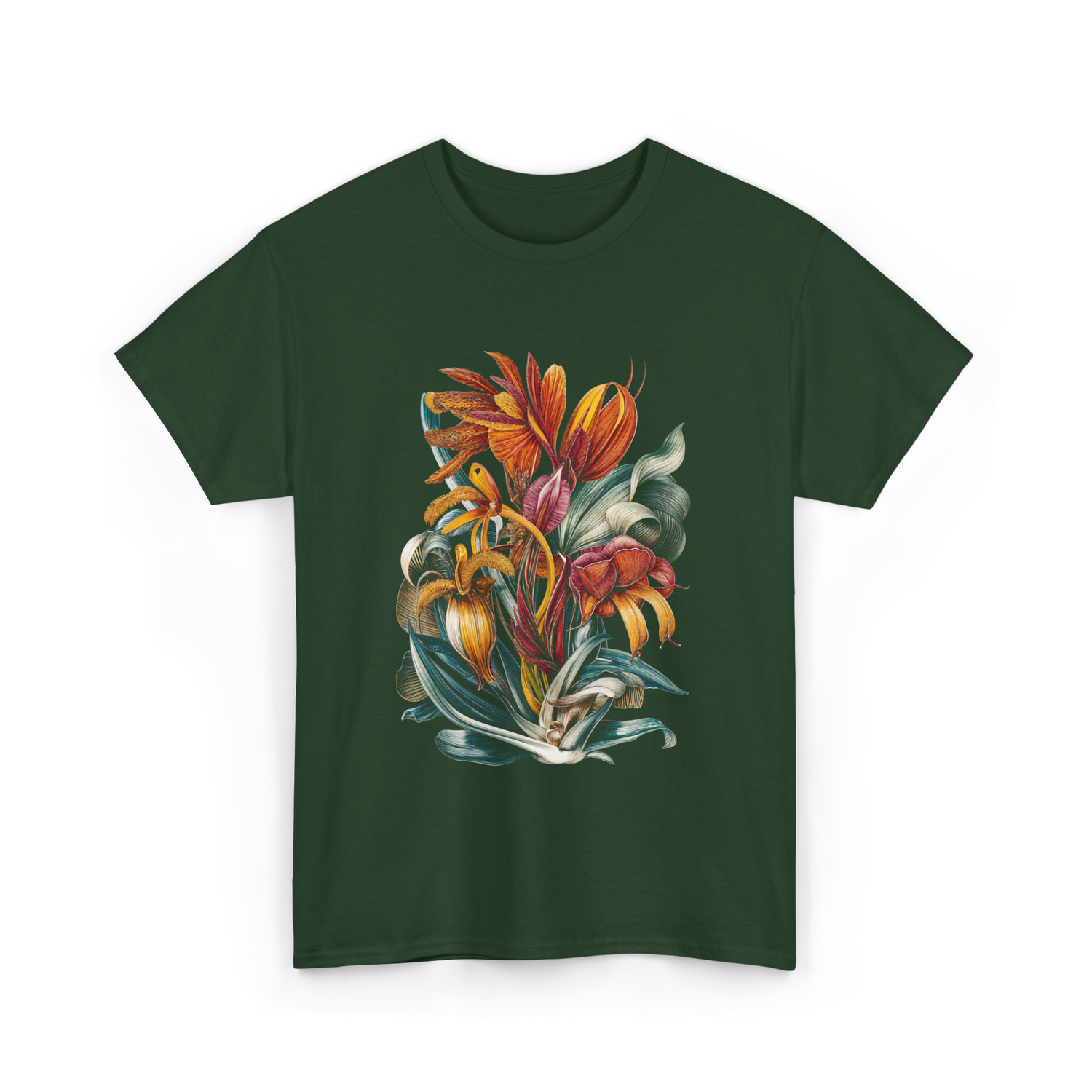 Vintage Botanical Plants Floral Art T-Shirt - Forest Green